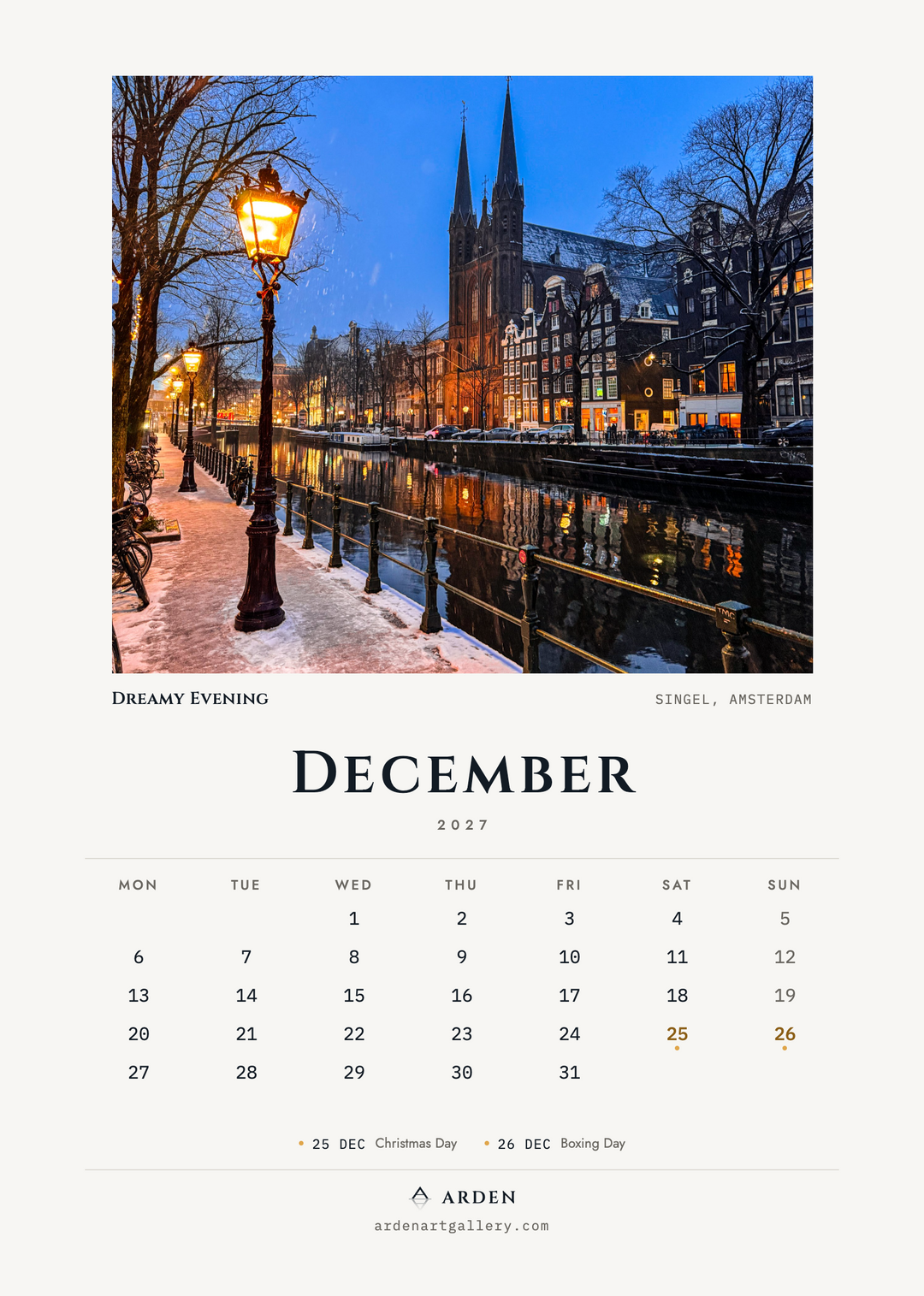 Amsterdam 2027 Calendar - FREE WORLDWIDE SHIPPING