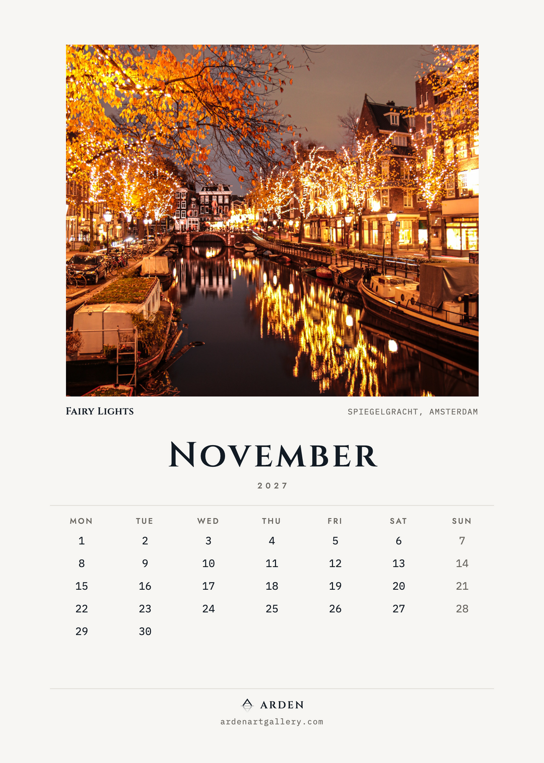 Amsterdam 2027 Calendar - FREE WORLDWIDE SHIPPING